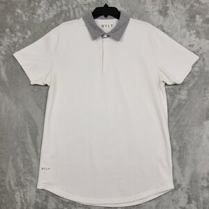 BYLT Polo Shirt Men's Large White Drop Cut Lux Premium Basics Short Sleeve